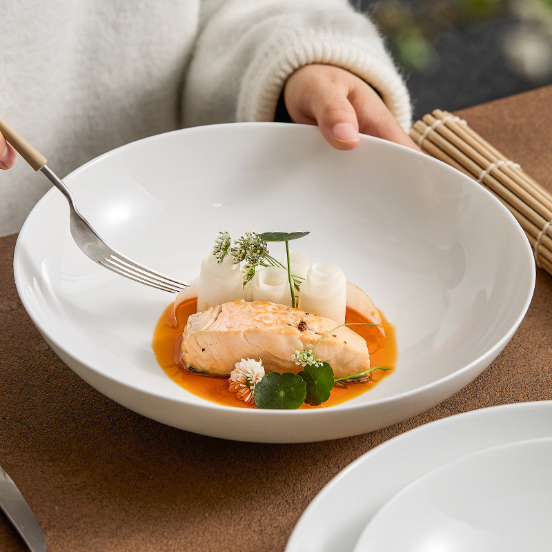 Dehua Trung Quốc Baijiangshan Datangwan Khách sạn Thương mại Cá ngâm chua Bát lớn Bát lớn Gốm sứ Thịt lợn Luộc Bát lớn Bát tròn