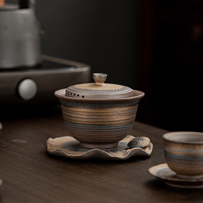 Bát đựng trà Kung Fu không nóng kiểu Nhật, bát pha trà cầm tay, bộ trà mạ vàng bằng gốm thô, nhà sản xuất bán buôn dụng cụ pha trà