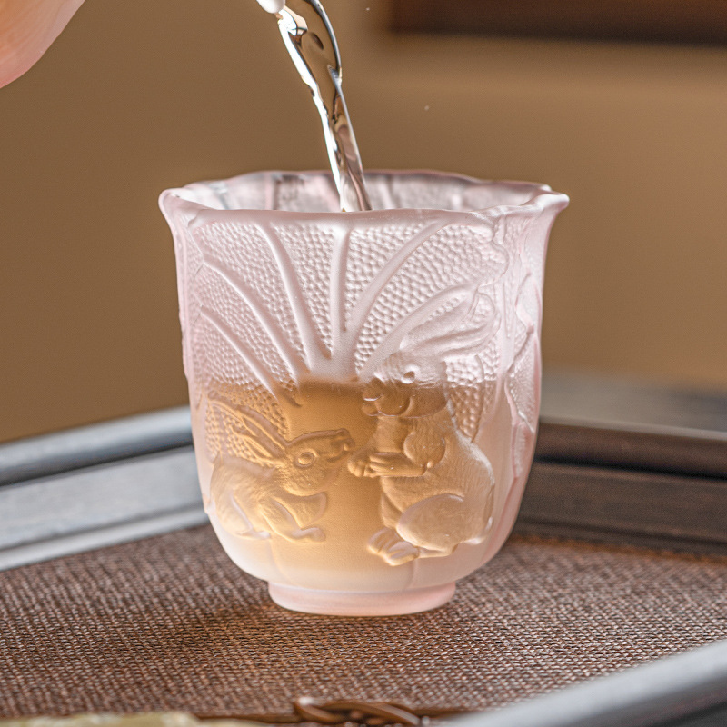 Cốc chủ nhân thỏ ngọc bắp cải cốc đơn cốc trà cao cấp cho nữ cốc trà ngon cốc thủy tinh phù điêu cốc trà công phu cốc cặp đôi