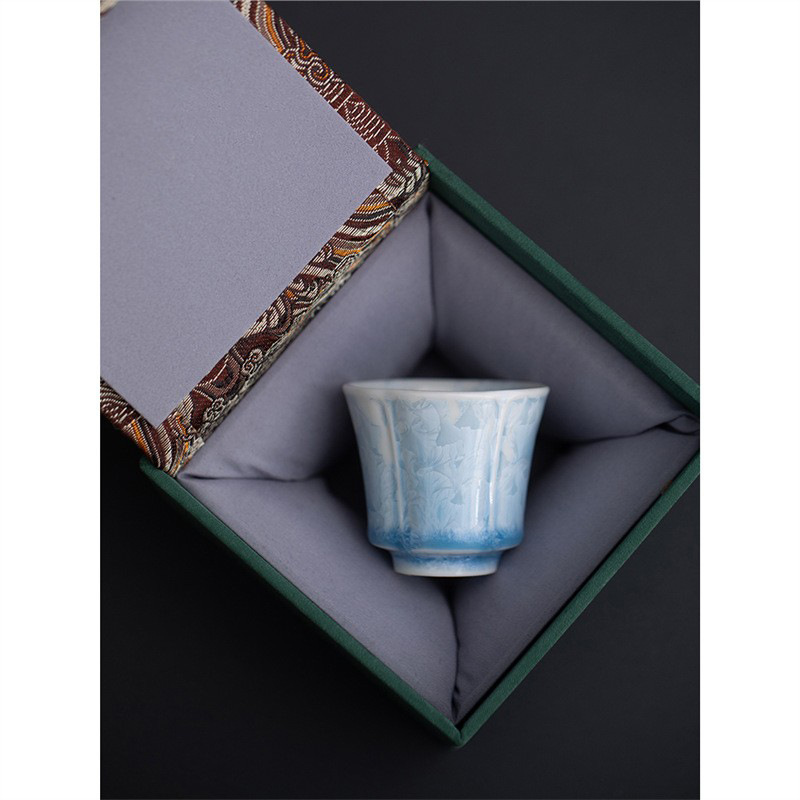 Pha lê men tươi lò nung thay đổi màu xanh nước đá tách trà hoa cốc chủ nhân bộ trà Kung Fu đồ uống trà cá nhân cốc đơn gốm sứ quà tặng
