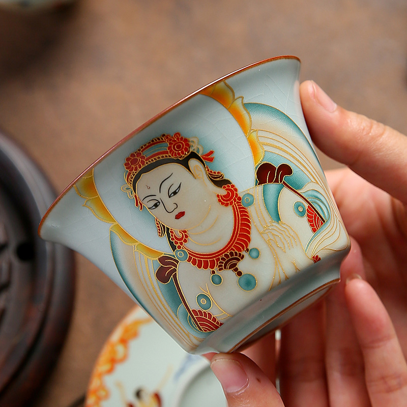 Ru Kiln Đôn Hoàng treo Nắp bát gốm sứ Tam Tài Bát trà gia dụng Bát trà cốc trà quà tặng cao cấp Bộ trà Kung Fu