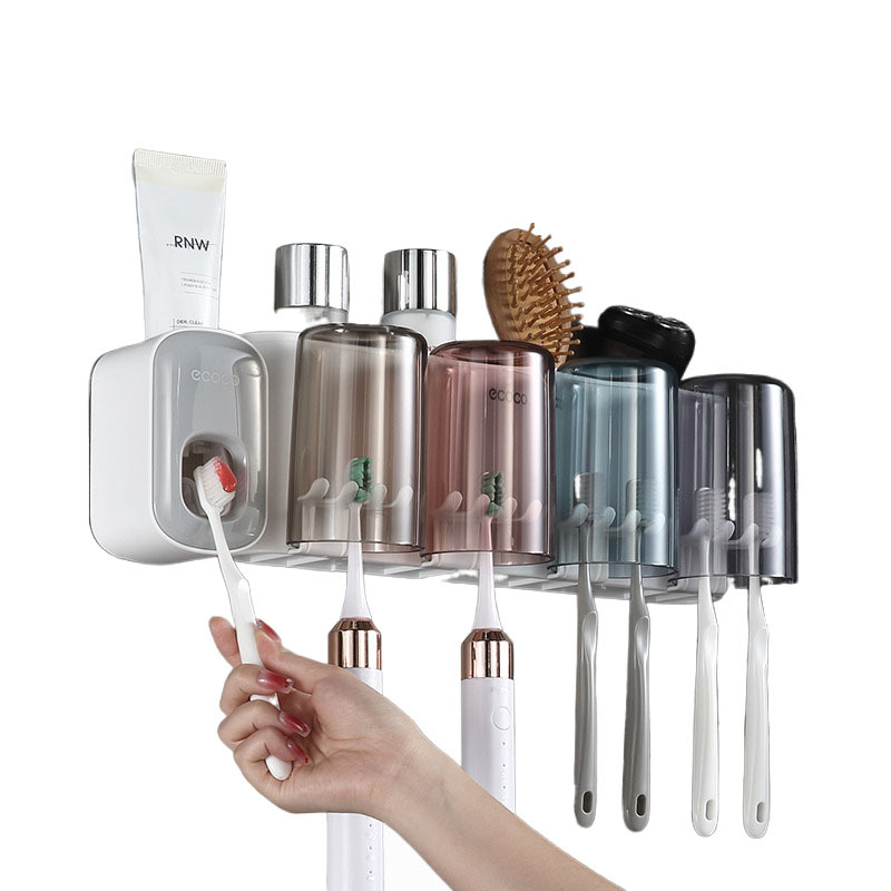 Giá để bàn chải đánh răng cốc nước súc miệng không đục lỗ Cốc đánh răng cốc treo tường phòng tắm treo tường bộ dụng cụ đánh răng điện