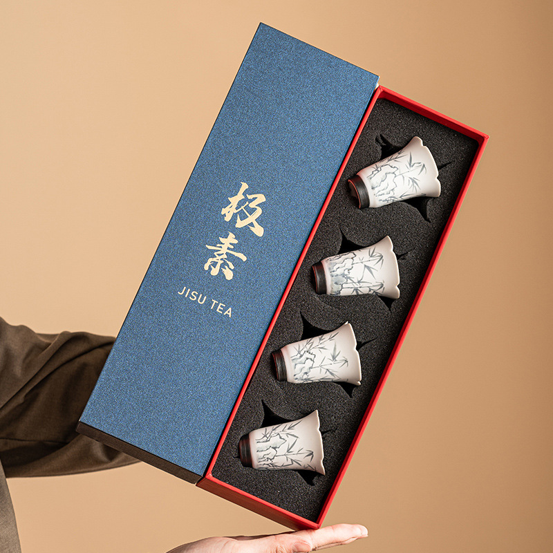 Cốc hương hoa cẩm chướng vẽ tay, tách trà, hộp quà nhỏ, Bộ trà gốm sứ cao cấp Trung Quốc, tặng khách hàng, quà lưu niệm kinh doanh ngày lễ