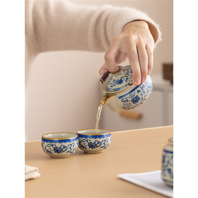 Ấm trà xanh trắng ấm trà đơn cao cấp sang trọng nhẹ gốm sứ Đức Hoa ấm trà công phu cổ điển phong cách Trung Quốc ấm trà cầm tay