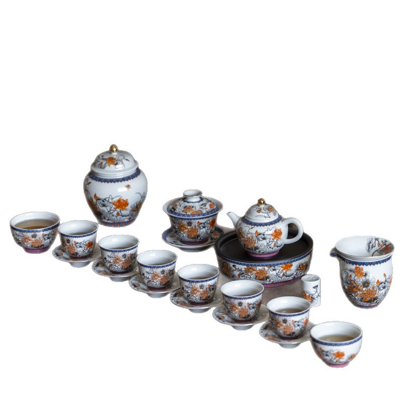 Bộ ấm trà Kung Fu bằng gốm sứ sang trọng nhẹ Bộ ấm pha trà cổ điển gia dụng Hộp quà tặng bát có nắp ba tài năng sang trọng nhẹ