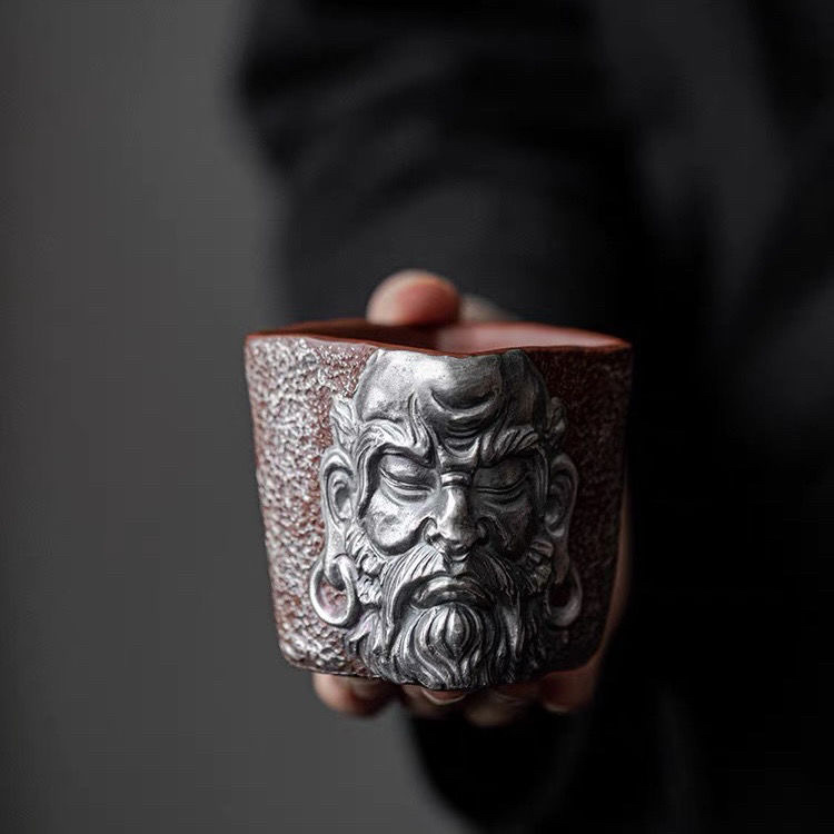 Tách trà men gốm tím vẽ tranh bạc, tách trà hình vuông khoáng sản thô, tách trà thủ công nổi, bát trà Kung Fu cổ điển mạ vàng bạc