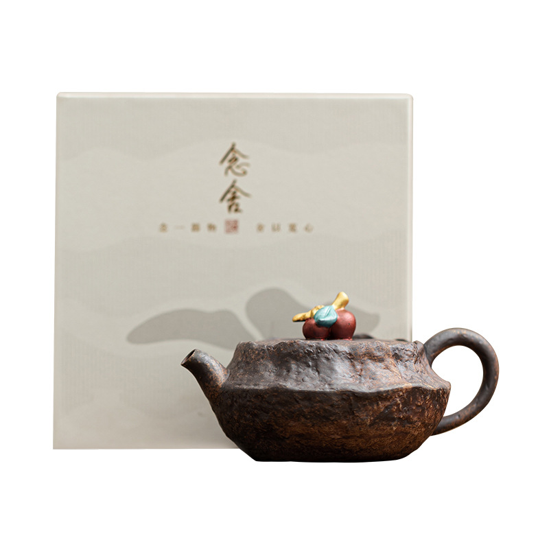 Ấm trà hồng đất đá cũ ấm trà dụng cụ pha trà kungfu cổ điển văn phòng gia dụng ấm trà gốm sứ ấm đơn hộp quà