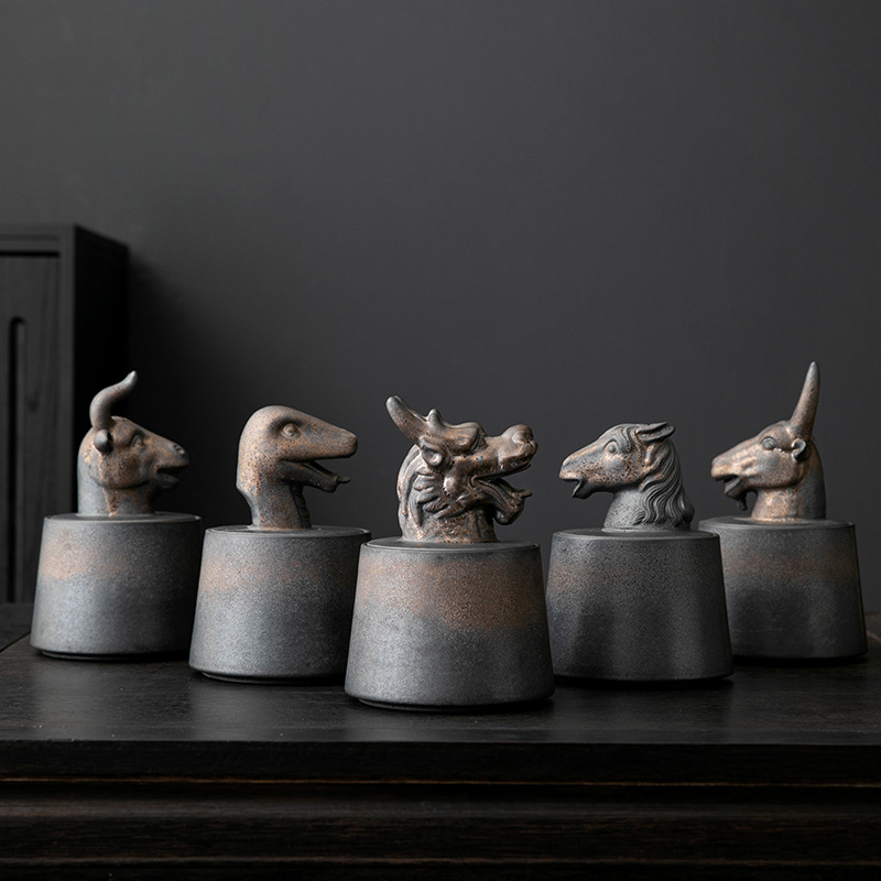 Hộp trà đầu thú 12 cung hoàng đạo, hộp gốm kín, hộp trà chống ẩm cỡ lớn cao cấp cổ điển, hộp bảo quản