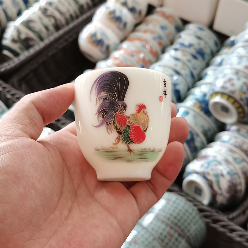 Cốc cốc gà gốm sứ Jingdezhen cốc chủ sở hữu ngọc bích cao cấp cốc trà bộ đồ trà cốc trà sứ trắng gia dụng cốc trà cảm giác cao cấp