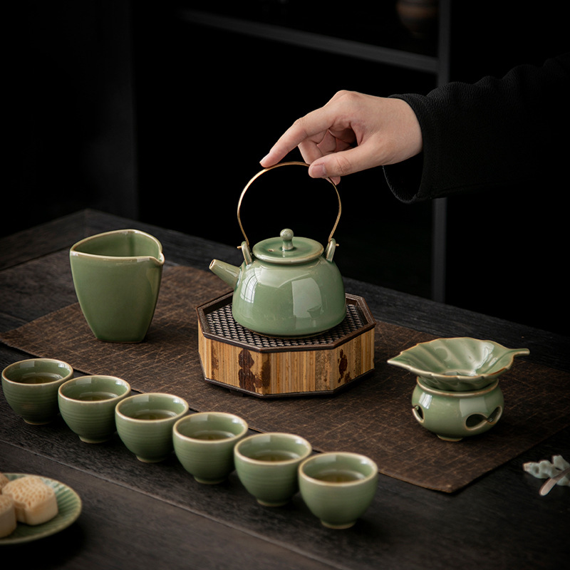 Bộ dụng cụ pha trà Kung Fu bằng sứ men ngọc ấm trà cốc trà cao cấp gốm sứ gia dụng bộ pha trà trọn bộ cho phòng khách