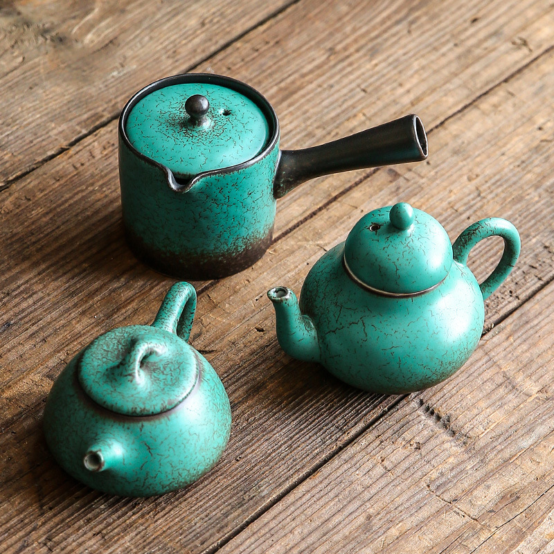 Ấm pha trà xanh ngọc lam cổ điển Lò Nung kiểu Nhật ấm sứ Bộ Trà Công Phu đơn giản Lỗ Bóng lọc bình đơn cỡ nhỏ