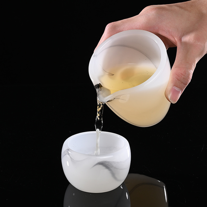 Bộ trà men màu, tách trà ngọc trắng, quà tặng văn phòng gia dụng, ấm trà sứ ngọc, bát có nắp Kung Fu thủy tinh, hộp quà bán buôn