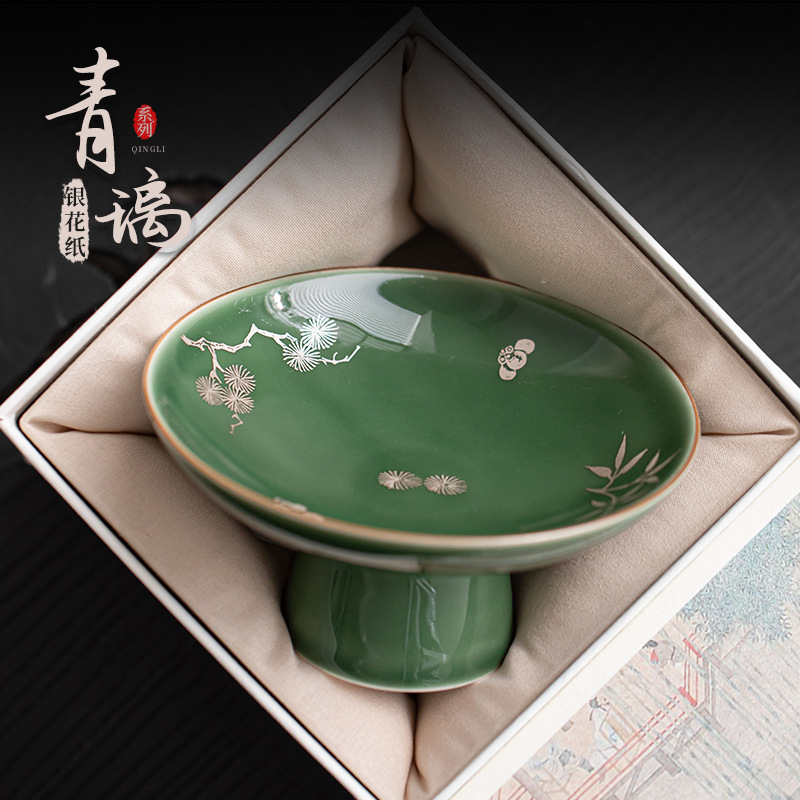 Sui Han Sanyou Mei Song Tre Green Li Khay trà Đĩa trái cây cao bằng gốm Đĩa trái cây khô Đĩa trái cây gia dụng phòng khách
