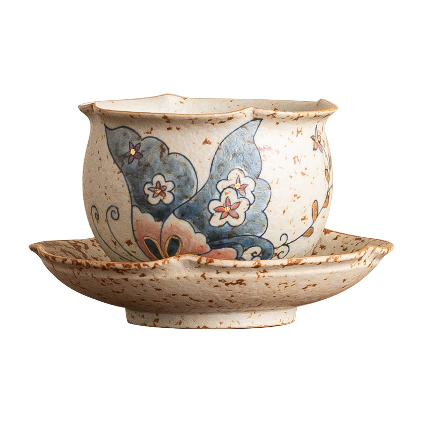 Cốc trà gốm sứ đỏ đá lửa trắng xanh cốc chủ sở hữu đĩa yêu hoa cốc đơn tách trà trà trà trà cốc cốc trà bộ đĩa