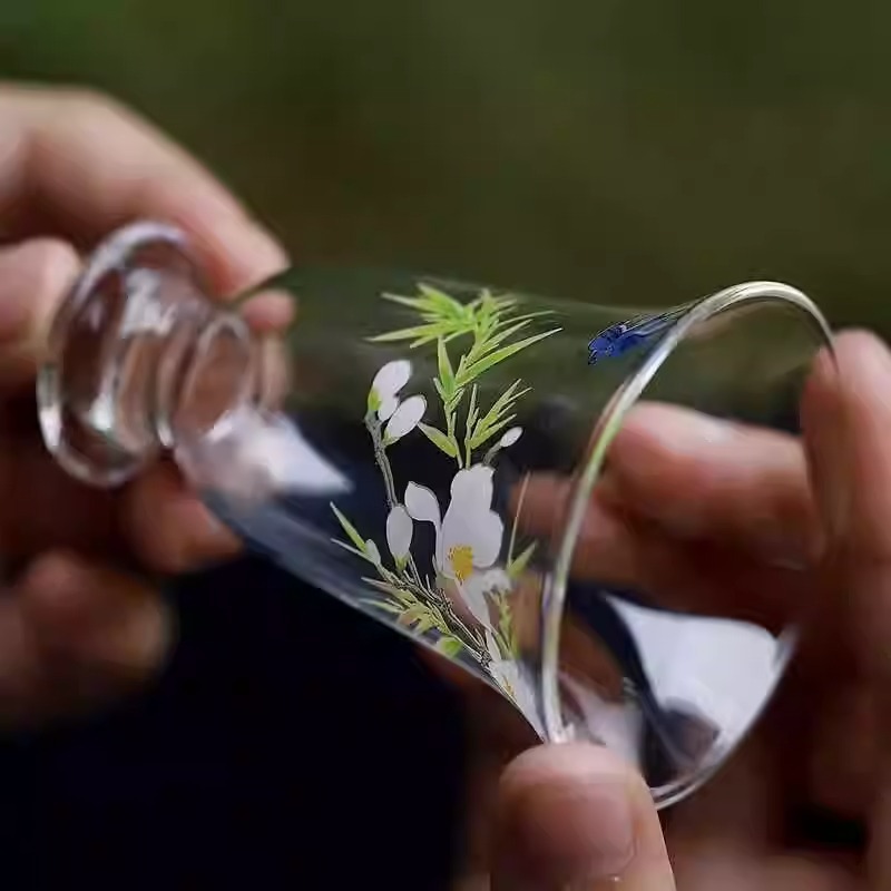 Cốc nhỏ thủy tinh borosilicate mùa xuân, Cốc trà thủy tinh chịu nhiệt thủ công, Bộ trà Kung Fu, cốc trà tươi ngon