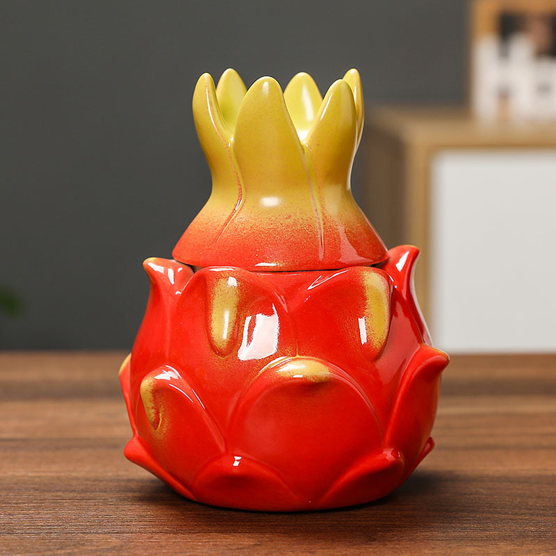 Gạt tàn gốm hình quả rồng có nắp, chống tro bay, trái cây gia dụng sáng tạo mô phỏng thời trang để bàn trang trí lọ đựng