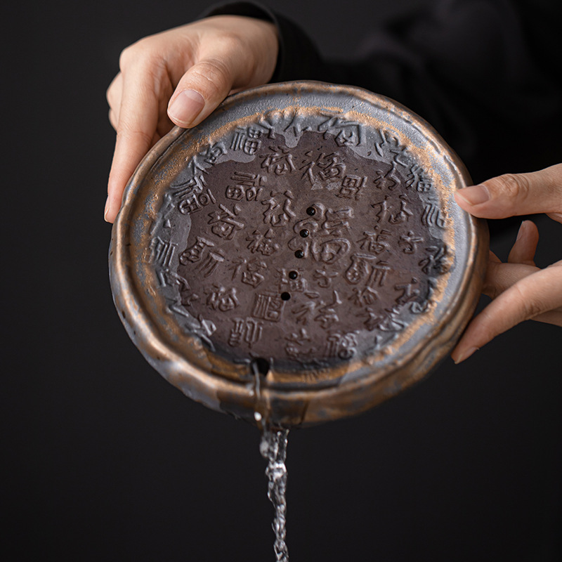 Ấm đun nước Baifu tráng men mạ vàng, ấm đun nước gia dụng bằng gốm nung sớm, ấm trà giá đỡ trà, phụ kiện bộ trà đế