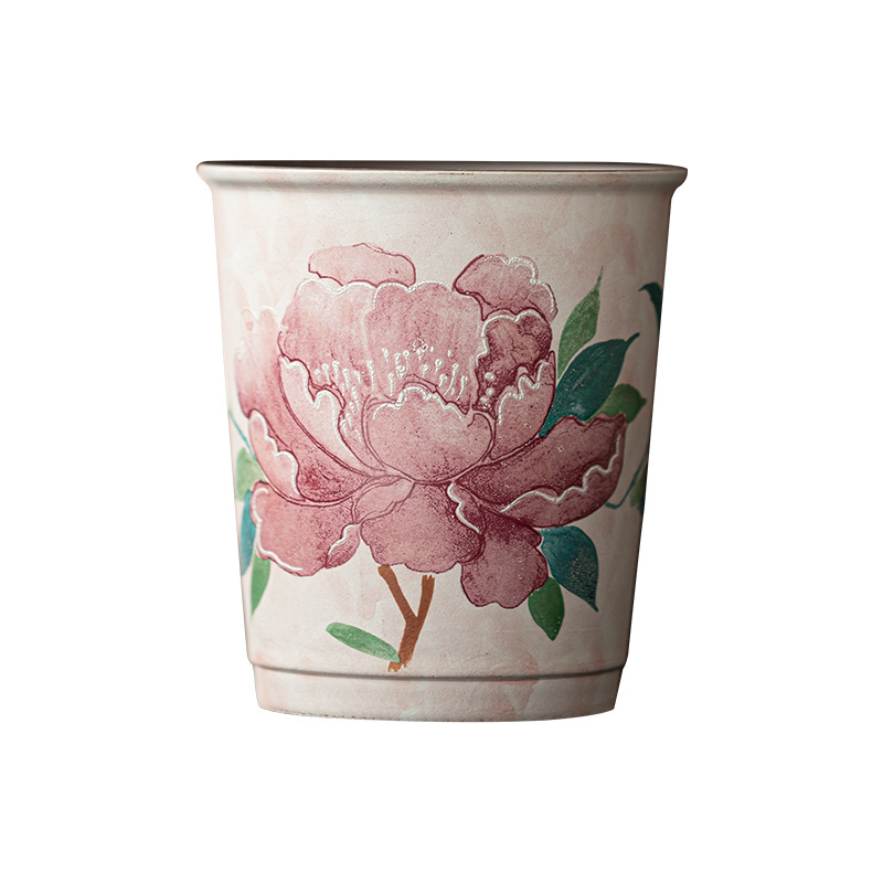 Đá cũ bùn trang điểm nhẹ hoa mẫu đơn cốc cola văn phòng nhà cá nhân cốc uống nước gốm trà chủ cốc quà tặng
