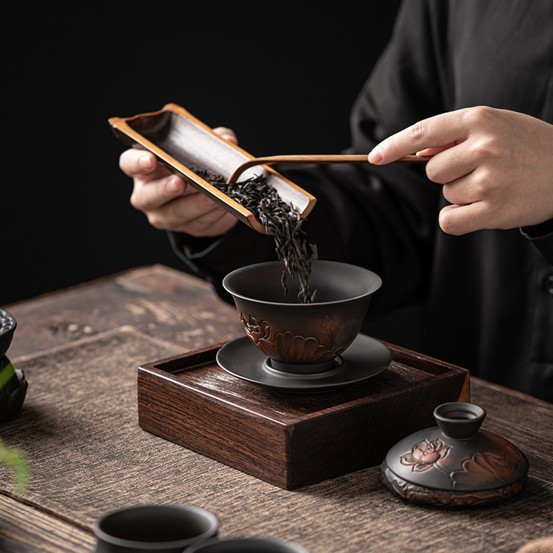 Bộ ấm trà gốm tím cổ điển, ấm trà phòng khách gia dụng kiểu Trung Quốc, ấm trà công phu chạm nổi gốm sứ, quà tặng sang trọng nhẹ nhàng