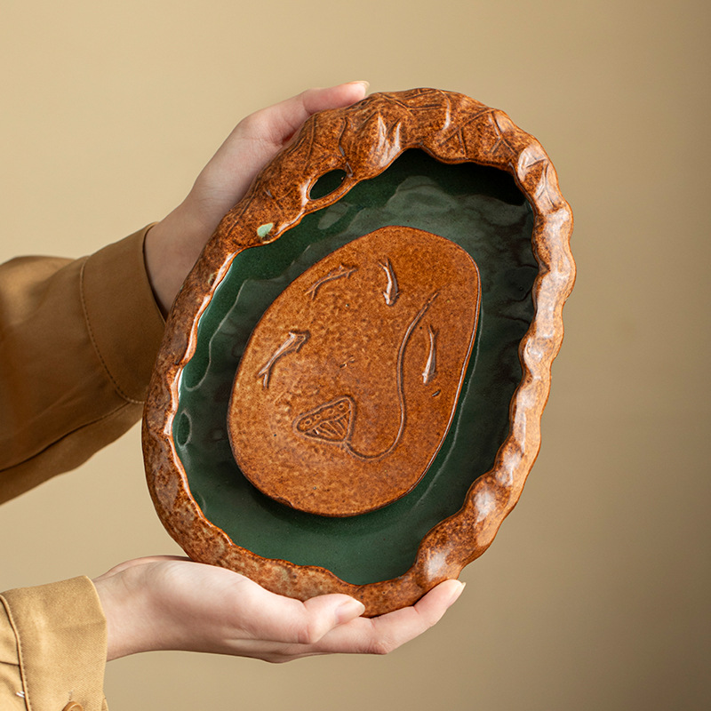 Bình đựng nước bằng gốm thô, khay đựng trà, khay đựng trà khô, khay đựng nước bằng đá nhỏ, khay đựng nước cổ điển kiểu Nhật