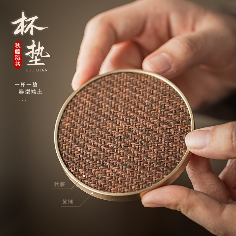 Lót cốc lau bụi mùa thu lót cốc đựng trà hình tròn kiểu Trung Quốc sáng tạo lót trà lót cách nhiệt chống bỏng chống trượt phụ kiện trà