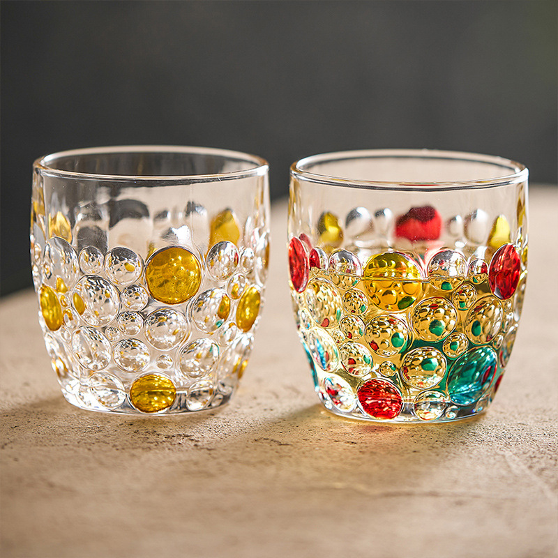 Cốc chấm bi màu vẽ tay cốc thủy tinh phong cách Instagram gia dụng Cốc uống nước ăn sáng trong suốt giá trị cao cho nữ cốc bia