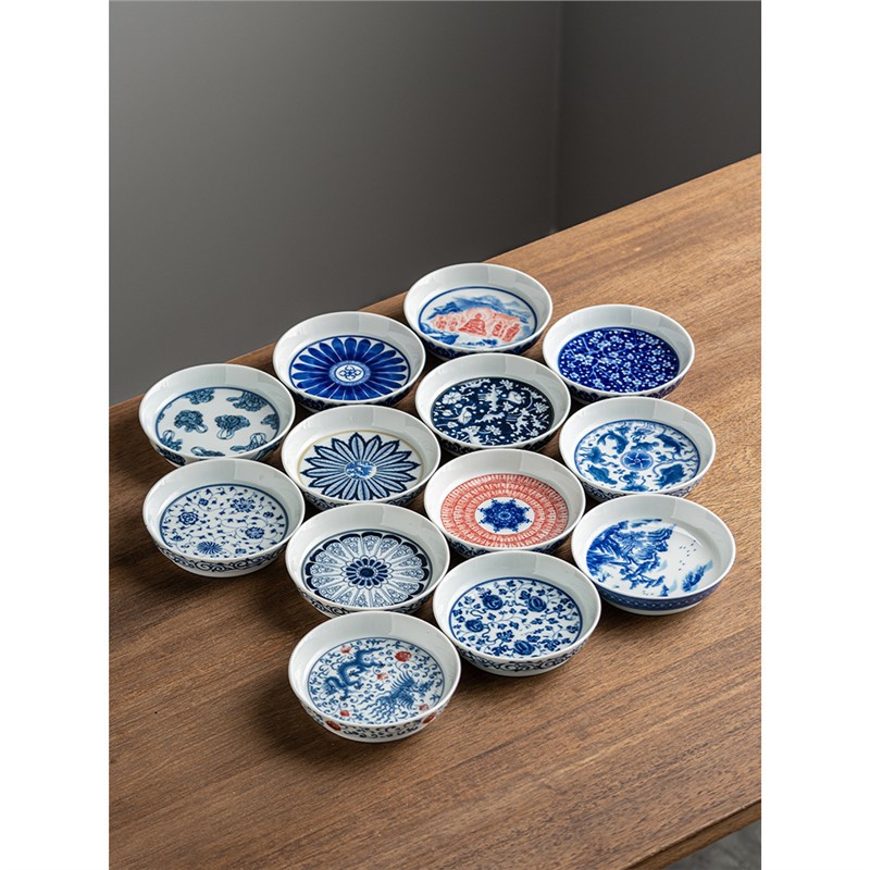 Gốm sứ màu xanh và trắng lò củi bọc cành sen tráng men màu ấm trà lót bàn ủ khô vẽ tay cao cấp lót nồi nắp khay bát