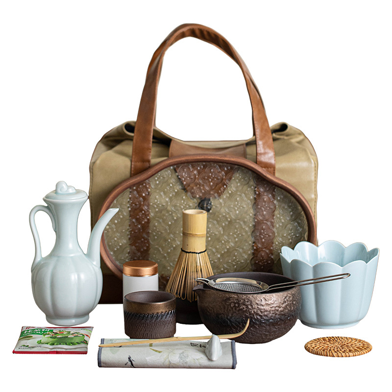 Bộ trà giả Song Matcha trọn bộ dụng cụ pha trà Matcha bát trà Baibenli muỗng trà bình đựng trà ngay lập tức túi đựng đồ cầm tay