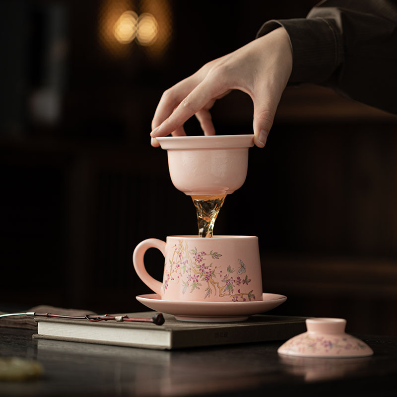 Cốc nước lọc ba trong một cốc cốc cà phê gốm sứ văn phòng gia đình cốc cốc có nắp chuyên dụng dành cho nữ cốc tách nước trà