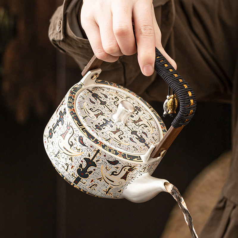 Ấm trà mạ bạc 999 ấm trà gia dụng hình chim phượng hoàng