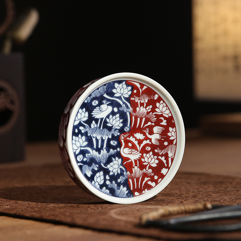 Đế khay trà xanh và trắng cổ điển Jingdezhen, nắp đĩa sứ, đế lót ly cao cấp, tấm cách nhiệt, tấm trà, trà đạo