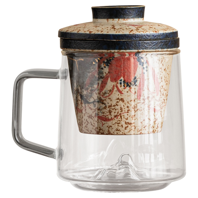 Cốc tách nước trà đen đá lửa trắng xanh, cốc văn phòng cá chép vàng Yungui, cốc uống trà, cốc cao cấp