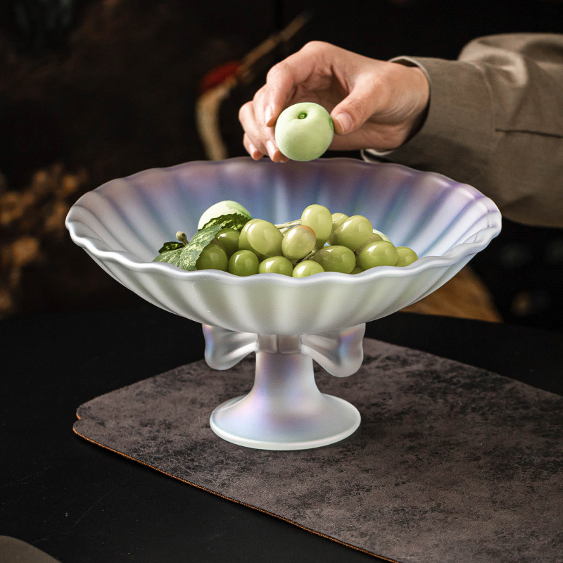 Cổ cao thắt nút thủy tinh pha lê khay trái cây bàn trà phòng khách khay đựng đồ uống gia dụng khay đựng đồ ăn nhẹ giá trị cao khay đựng trái cây cỡ lớn