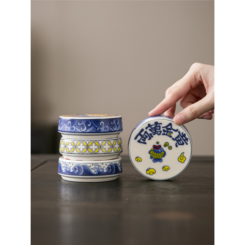 Nắp đậy đặc bằng gốm sứ phong cách quốc gia, nắp đậy gia dụng, khay đựng trà, bộ trà Kung Fu bằng gốm cao cấp, nắp múa sư tử
