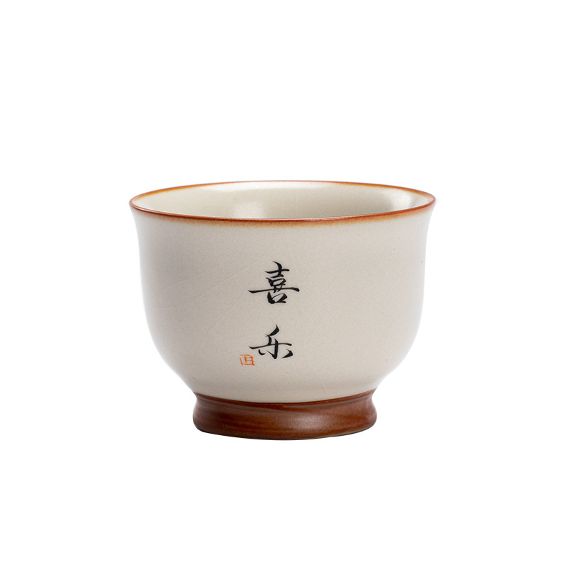 Cốc chủ nhân màu be Ru Kiln bát chén trà lớn gia dụng cốc đơn cốc gốm sứ sản phẩm viết tay chuyên dụng cá nhân cốc trà