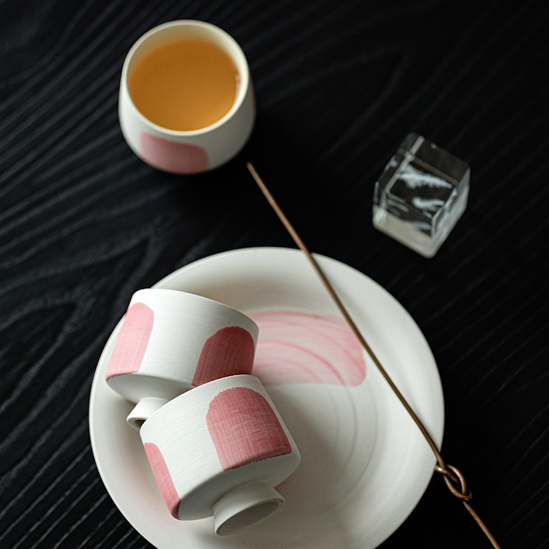 Cốc màu hồng, nước trắng, cốc màu ngọc bích, cốc trà phong cách wabashi kiểu Nhật, cốc trà cao gốm sứ, cốc chủ nhỏ, cốc đơn