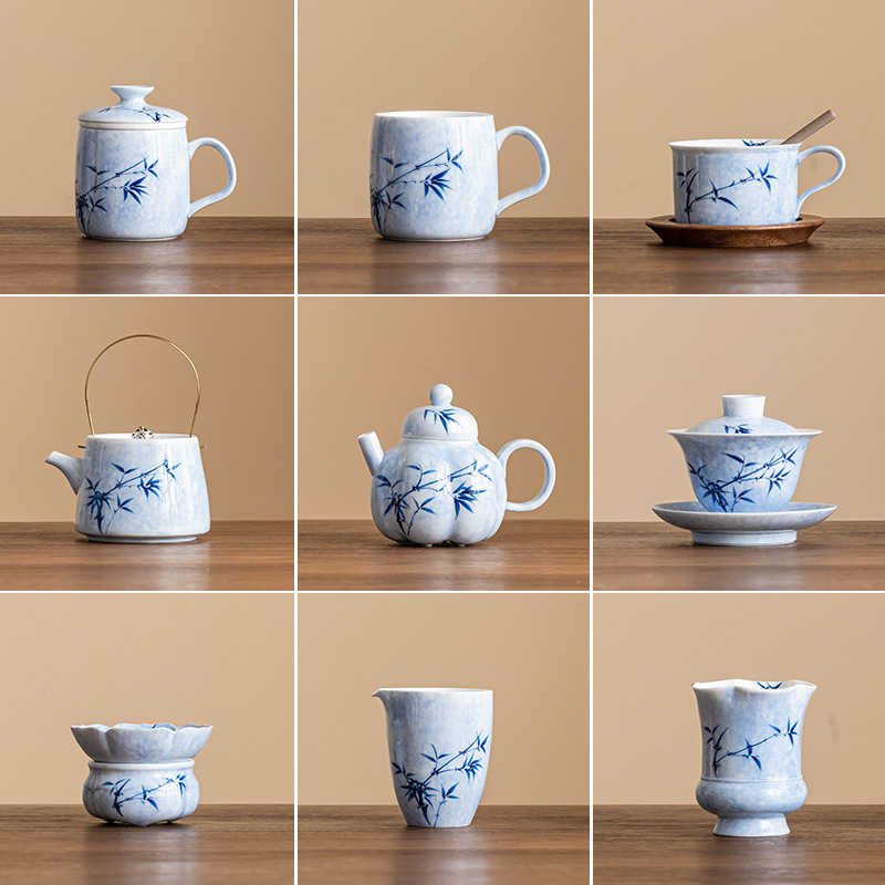 Bộ dụng cụ pha trà Kung Fu bằng tre mực vẽ tay sản phẩm duy nhất cốc chủ nhân gia dụng tách trà cốc trà ấm trà nắp bát phụ kiện trà đạo