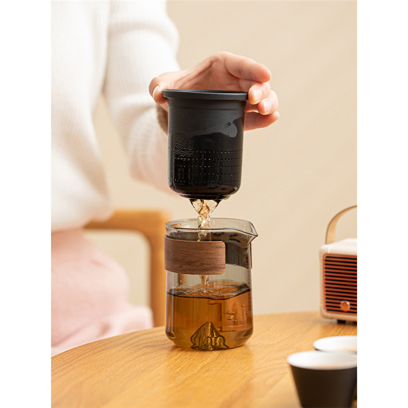 Bộ trà du lịch di động bằng thủy tinh Ấm pha trà ngoài trời cho một người uống nhanh Bộ cốc văn phòng đơn giản