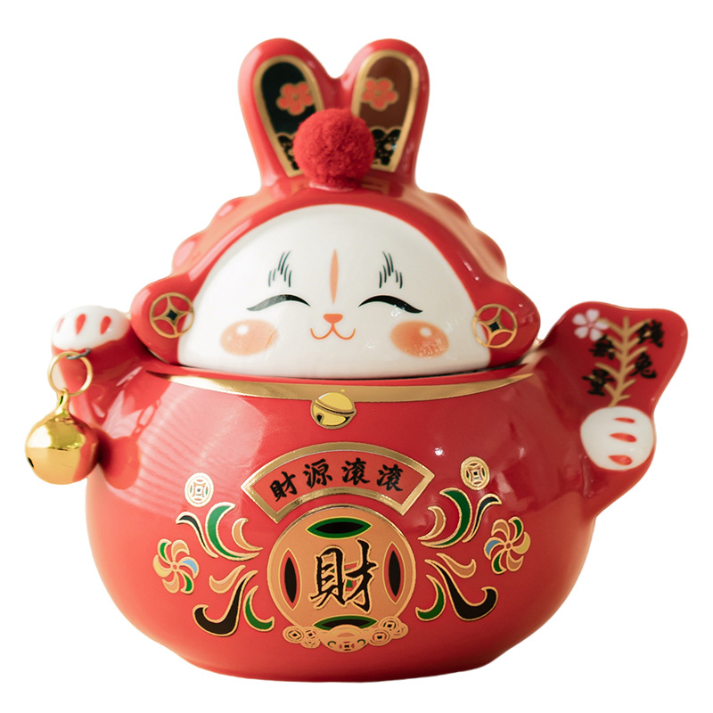 Hộp đựng trà thỏ may mắn, hộp đựng bằng gốm sứ gia dụng, hộp đựng trà chống ẩm kiểu Trung Quốc, đồ trang trí sáng tạo để bàn