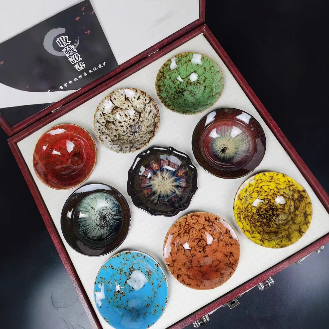 Cốc gốm sứ thay đổi cốc trà Jianzhan bộ cốc chín màu bộ trà Kung Fu cốc đơn cốc chủ nhân lễ hội logo quà tặng