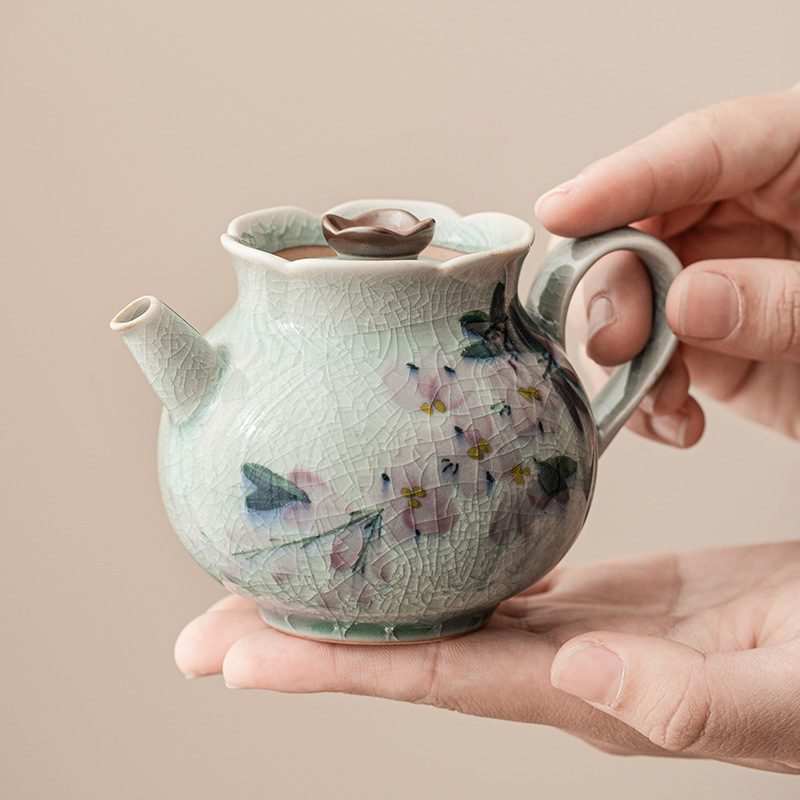 Ấm trà hoa mộc lan vẽ tay hoa băng ấm trà ấm trà nụ hoa có thể lọc gia dụng ấm đơn gốm sứ dụng cụ pha trà