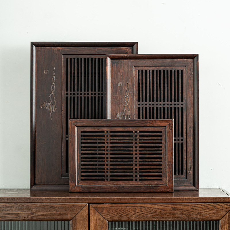 Khay trà tre Longma Spirit Gaoshan, ngăn chứa nước và thoát nước, bàn trà phòng khách mục đích kép, khay pha trà, bàn pha khô