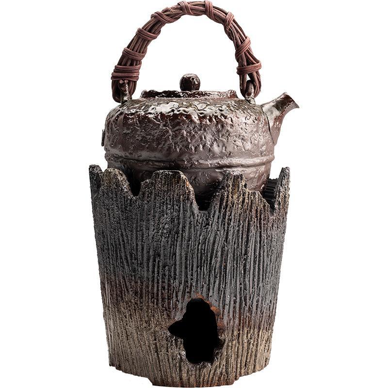 Bếp than gốm thô, bếp pha trà, nồi sắc bằng gang bên trong, nồi cầm xà, lò sưởi than cồn ngoài trời