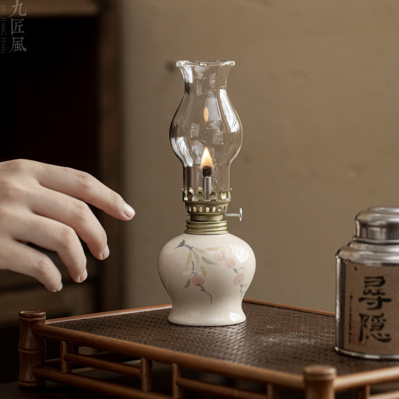Đèn bơ gốm sứ vẽ tay retro không gian trà đèn nến chiếu sáng ngoài trời cắm trại xung quanh đèn trang trí phụ kiện trà đạo