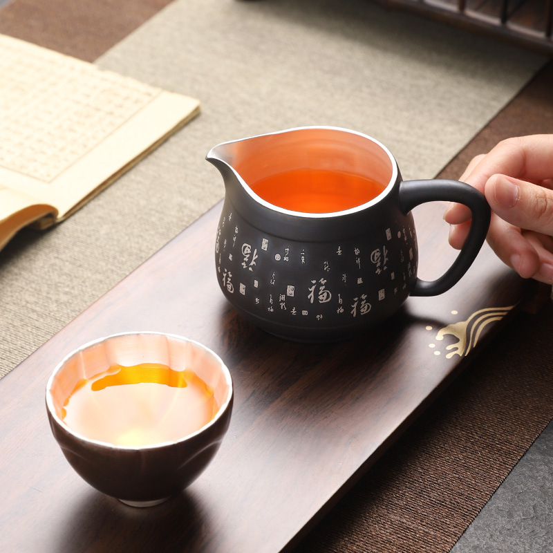 Dụng cụ chia trà cát tím mạ bạc, tách trà, tách trà, tách trà, tách trà, cốc trà cát tím bạc 999, quặng thô, đất sét cũ gia dụng