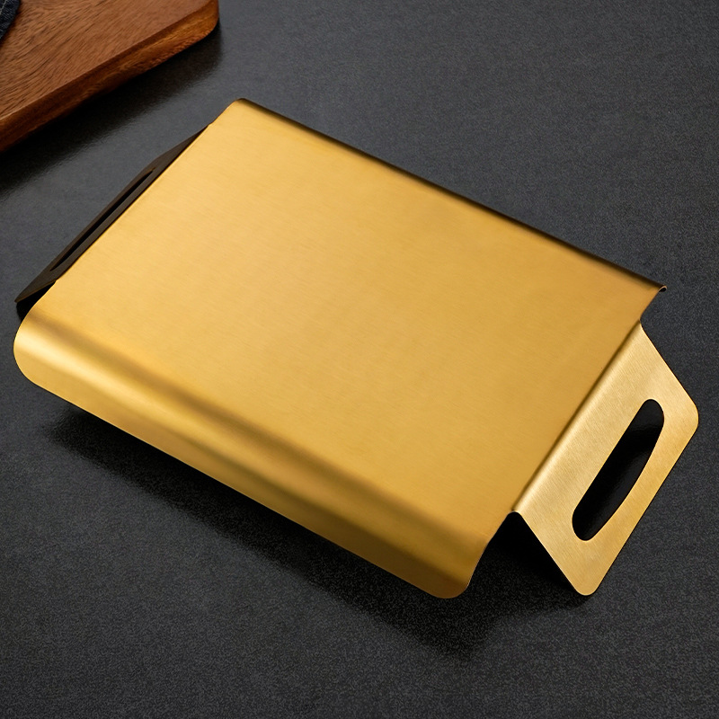 Khay inox Bắc Âu kiểu Hàn Quốc khay bánh mì nướng hai tai khay bánh ngọt khay trà hình chữ nhật khay phục vụ món ăn