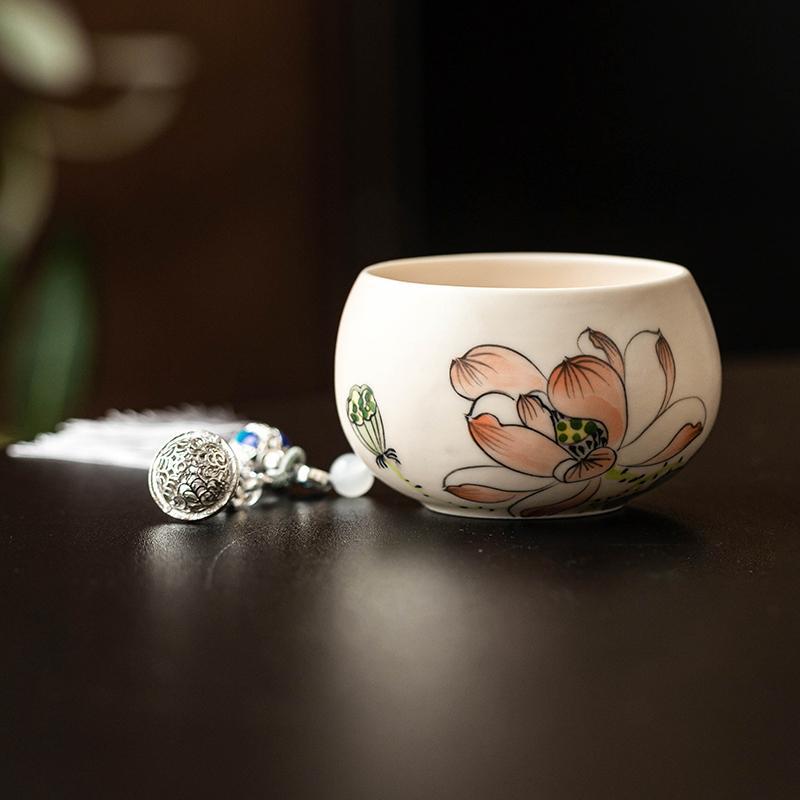 Cốc trà cao cấp, cốc chủ nhân, mặt dây chuyền tua vẽ tay, cốc La Hán, bộ trà gốm sứ Trung Quốc, cốc trà