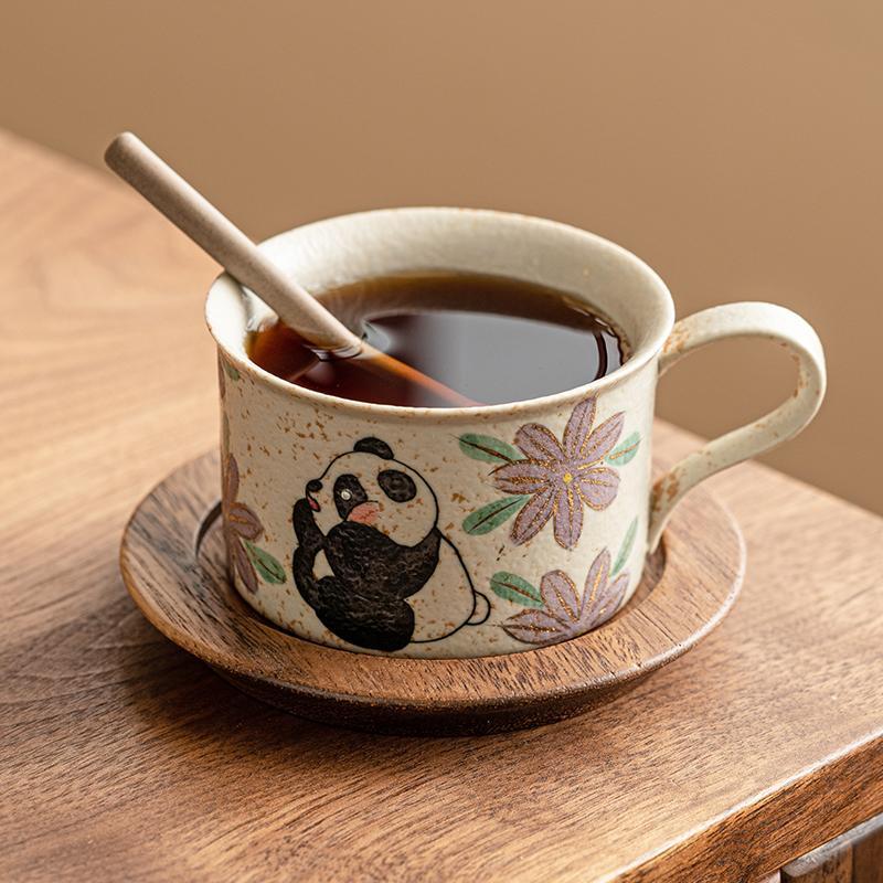 Màu xanh và trắng đá lửa cốc cà phê gốm sứ đỏ gấu trúc thưởng thức trà hoa cúc cốc uống nước giá trị cao cốc trà chiều tinh tế