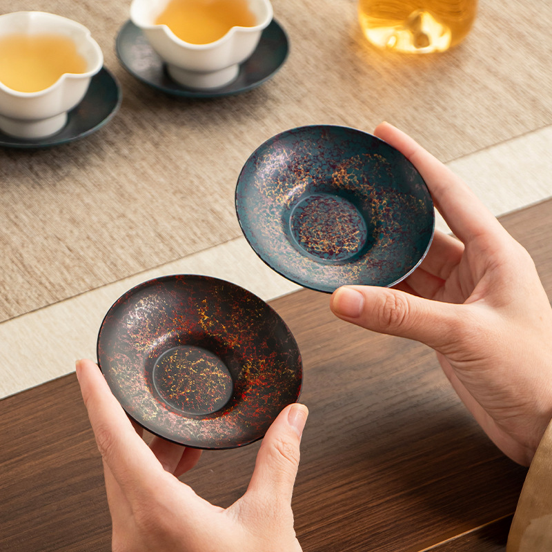 Bán buôn lót ly thủ công cổ điển lót ly trà sơn mài sắt cũ lót cách nhiệt cốc tròn đựng cốc phụ kiện bộ trà Kung Fu gia dụng