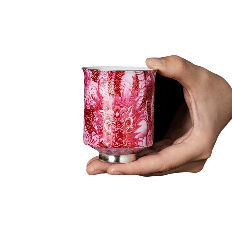 He Fusen Bảo tàng Cung điện Văn hóa và Sáng tạo Bộ trà tinh tế Rồng mạ bạc Bốn biển Quà tặng sinh nhật cho các cô gái và người lớn tuổi kèm theo quà tặng